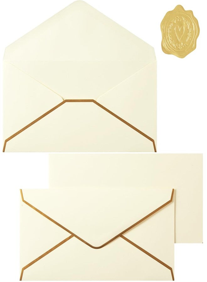 Topeen 30 Pack Thick #10 Business Envelopes with Gold Border, 4 1/8 x 9 1/2 Thick Paper Standard Envelopes with Stickers for Office, Checks, Letter Mailing, Invoices (Cream Color) - Image 1